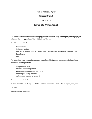 Personal Project Report Guide