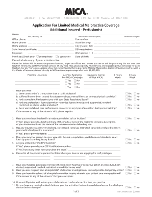 Application For Limited Medical Malpractice Coverage