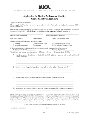 Medical Professional Liability Claims Narrative Addendum