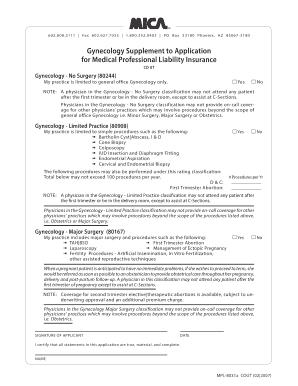 Gynecology Supplement to Medical Professional Liability Insurance Application