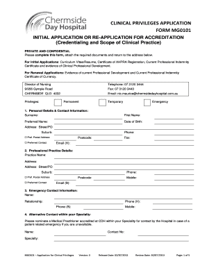 Clinical Privileges Application Form MG0101