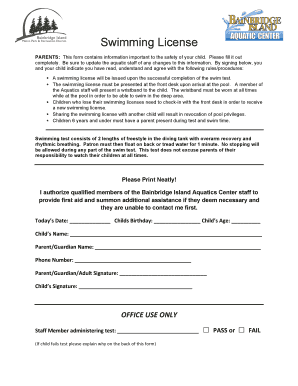 Swimming License Authorization Form
