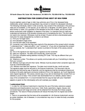 Next of Kin Consent for Use of Deceased’s Whole Body