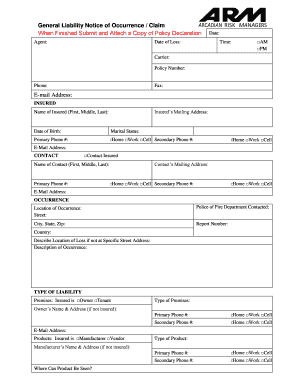 General Liability Notice of Occurrence Claim Form