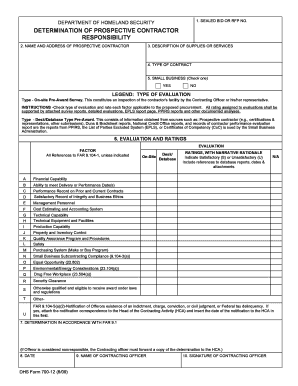 DHS Form 700-12 Contractor Responsibility Determination