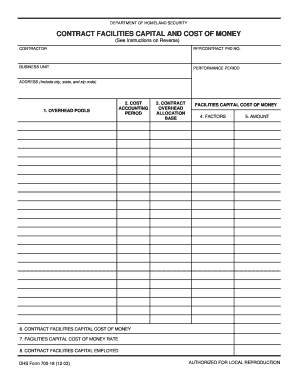 DHS Form 700-18 Contract Facilities Capital and Cost of Money