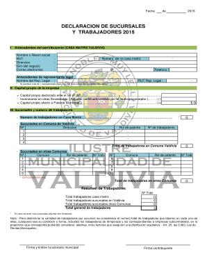 Declaración de Sucursales y Trabajadores 2015
