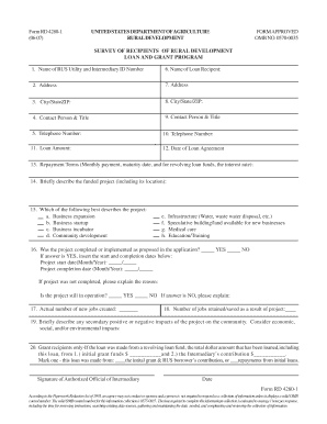 USDA Rural Development Loan and Grant Program Survey