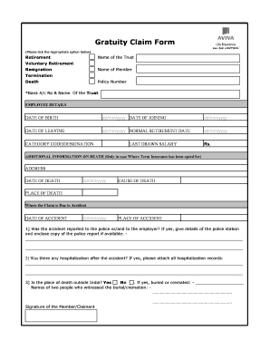 Gratuity Claim Form