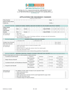 IDBI Federal Life Insurance Change Application