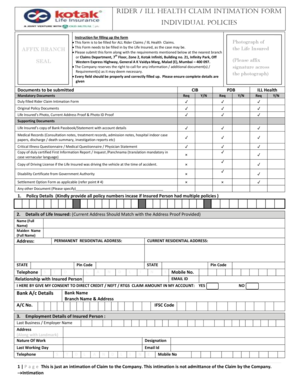 Rider Ill Health Claim Intimation Form