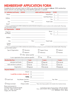 Canadian Down Syndrome Society Membership Application Form
